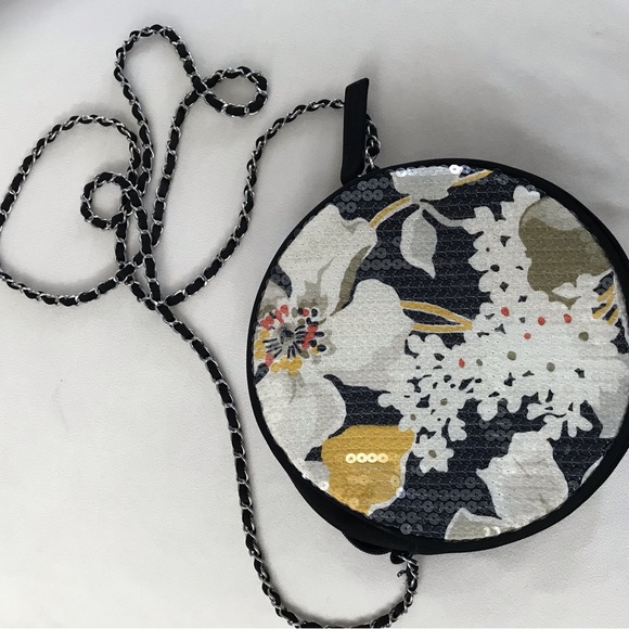 Vera Bradley Magnolia 7" Round Sparkly Sequin Crossbody Bag Purse W/ chain strap - Picture 2 of 4